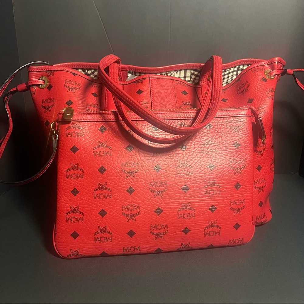 EUC Red MCM Tote and Pouch Bundle